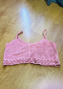 Chic Pink Crocheted Crop Top