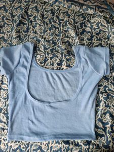 Baby Blue Cropped Ribbed Top