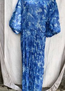 Blue Floral Print Midi Dress