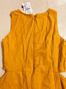 Westside Mustard Embroidered Cutout Midi Dress