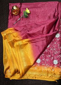 Simply Cute Embroidery Floral Design Maroon Saree