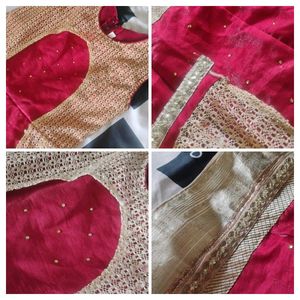 Red &amp; Gold Layered Ethnic Gown