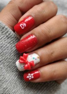 Handcrafted Red &amp; Bow Premium Gel Press-On Nails