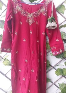 Maroon Hand Embroidered Kurta