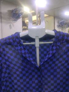 Blue Checkered Sheer Button-Up Shirt