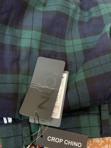 Green & Navy Plaid Crop Chino Pants