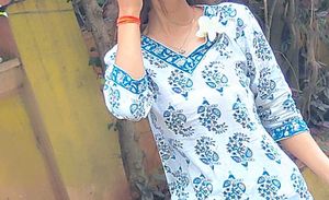 White &amp; Blue Block Print Kurta