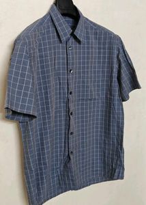 BOSS Men's Blue Checkered Short Sleeve Shirt