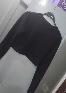 Black Textured "Baby" Crop Top