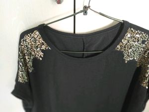 black sparkle hand top