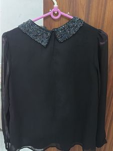 Elegant Black Embellished Collar Blouse