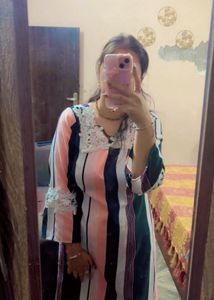 Striped Kurta with Lace Detail