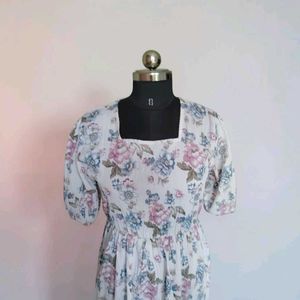 Floral Print Square Neck Dress