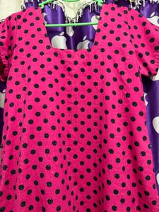 Pink Polka Dot Kurta Set