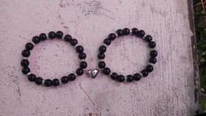 Black Couples Heart Bracelet Set