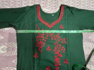 Beautiful Dark Green Embroidered Kurti with Printe