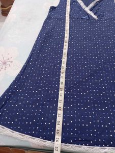 Blue Polka Dot Nightgown with Lace Trim