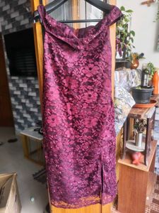off shoulder Burgundy Lace Dress