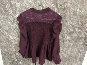 Burgundy Lace Smocked Top