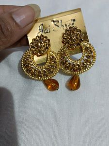 Golden Earrings With Gold AD Stone