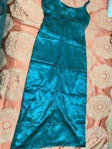 Teal Satin Slip Dress