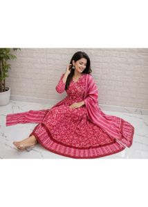 Elegant Pink Floral Anarkali Kurta Set