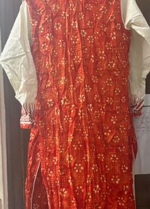 Elegant Cream Kurta with Orange jacket