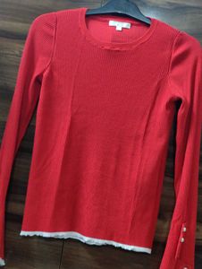 Red Knit Top with Bell Sleeves