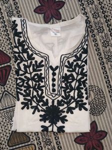 White Kurta with Black Embroidery
