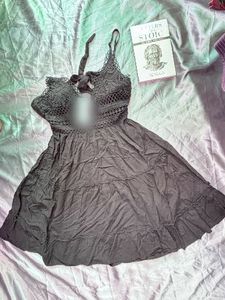 Black Tiered Mini Dress with Lace Detail