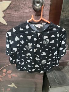 Cute Heart Print Black Top