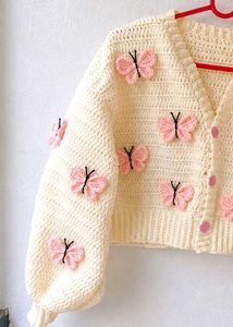 Cream Crochet Butterfly Cardigan