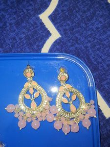Elegant Dangle Earrings with Pink Beads
