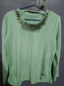 Mint Green Embellished Neckline Top