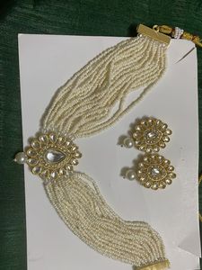 Pearl Choker Necklace with Earrings Set