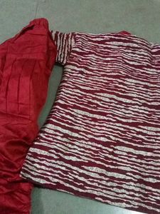 Red &amp; White Printed Kurta Set