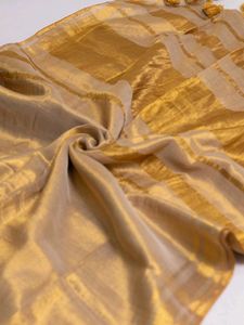 Elegant Gold Stripe tissue cotoon Saree