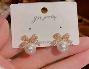 Chic Bow Pearl Ginkgo Leaf Earrings