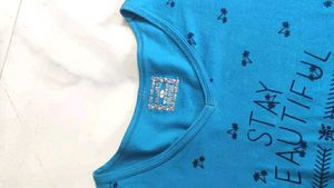 Blue Graphic Cold Shoulder Top