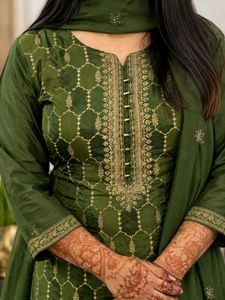 Olive Green Embroidered Suit