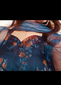 Organza Dress Dark Blue Colour With Dupatta