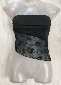 Lace Trimmed Black Tube Top