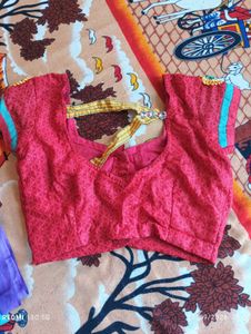 Stylish Red Saree Ethnic Blouse