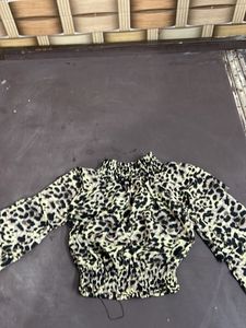 Leopard Print Smocked Crop Top