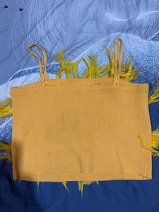 Yellow Feather Trim Crop Top