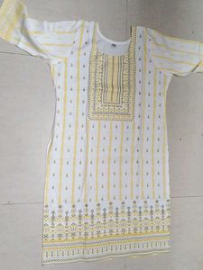 White & Yellow Printed Kurta