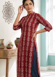 Maroon Geometric Print Kurta