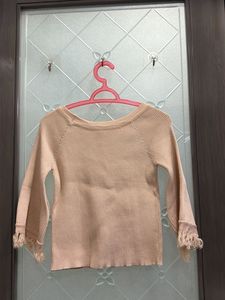 Women's Beige Knit Top with Fringe