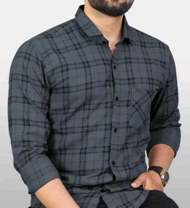 Men's Grey Plaid Button-Down Shirt