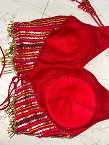 Red Sequin Halter Neck Blouse (S)
